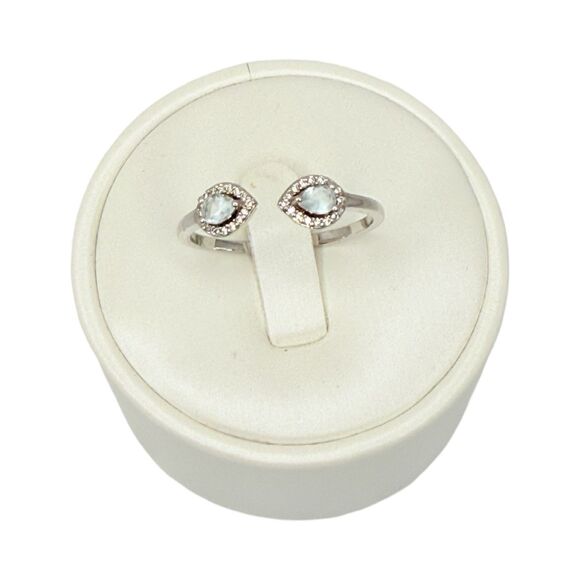 Aquamarine Pear Open Front Ring Sz 10 Rhodium Plated Marquise pretty - Picture 14 of 16